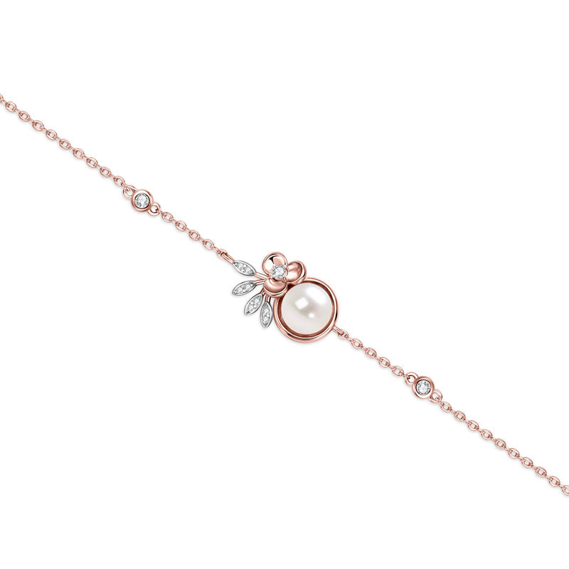 925 Sterling Silver Pearl Flower Bracelet - Elegant Moissanite Jewelry for Women