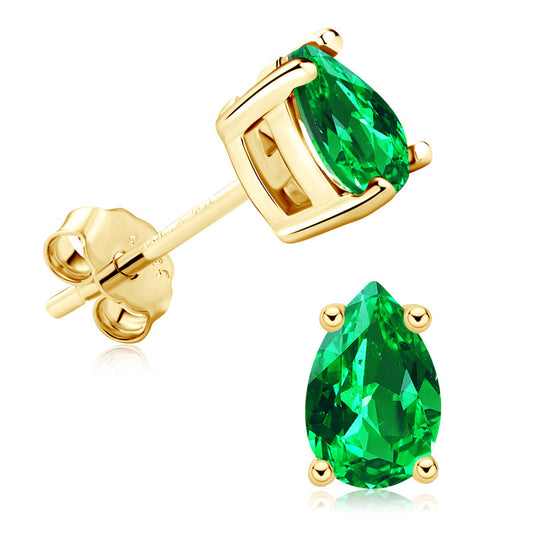 Emerald Green Teardrop Earrings - S925 Sterling Silver Geometric Drop Earrings