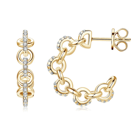 S925 Sterling Silver C-Shaped Moissanite Hoop Earrings - French Luxury Design