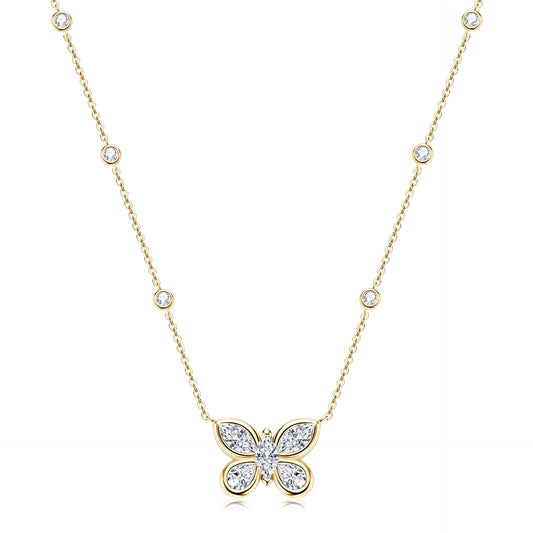 Bow Pendant Necklace - Sterling Silver with Zircon for Women