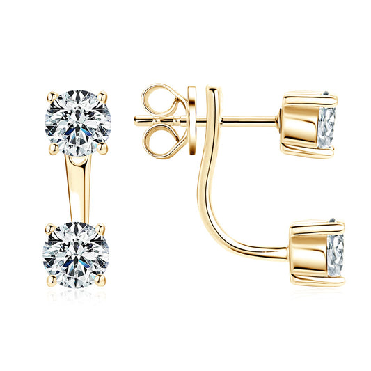 S925 Sterling Silver Double Wear Moissanite Stud Earrings - Front Back Design