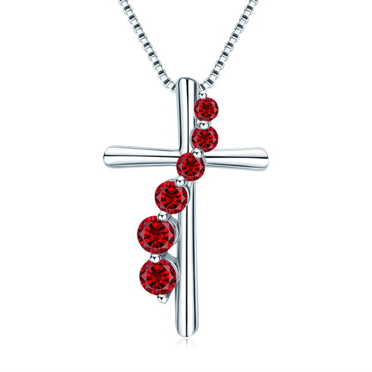 Natural Gemstone Cross Necklace - S925 Sterling Silver Pendant for Women