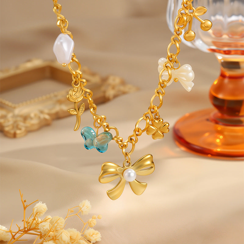 Bow Pendant Necklace - Gold Plated Layered Necklace