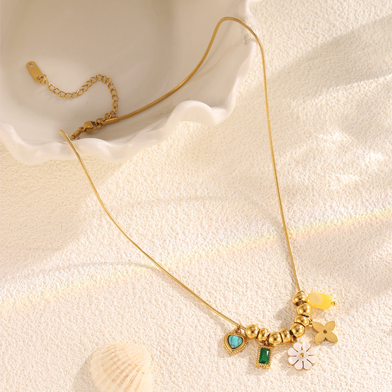 Beaded Clover Pendant Necklace - Multi-Charm Flower Necklace