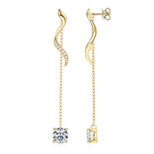 Long Tassel Moissanite Drop Earrings - 925 Sterling Silver Statement Earrings