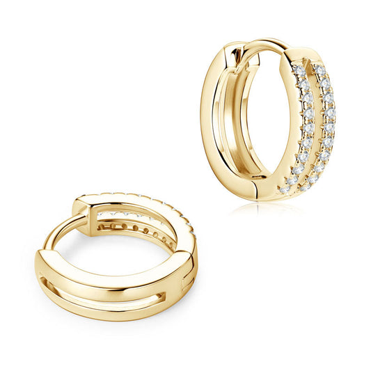 S925 Sterling Silver Double Row Circle Earrings - D Color Diamond Hoop Earrings