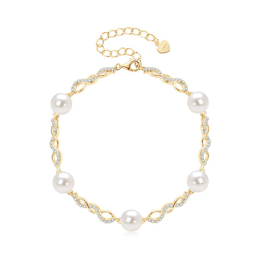 Freshwater Pearl Bracelet - S925 Sterling Silver with Crystal Accents for Women