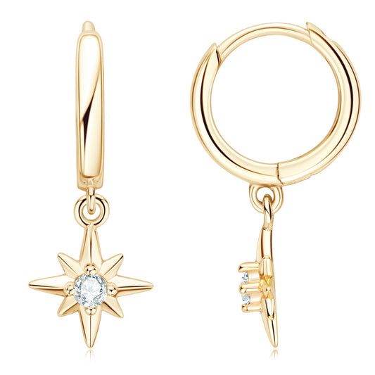 S925 Sterling Silver 18K Gold Plated Hexagram Gypsy Earrings - Bohemian Style