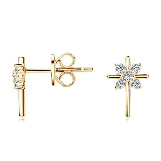 925 Sterling Silver Cross Moissanite Stud Earrings - Fashion Jewelry for Women