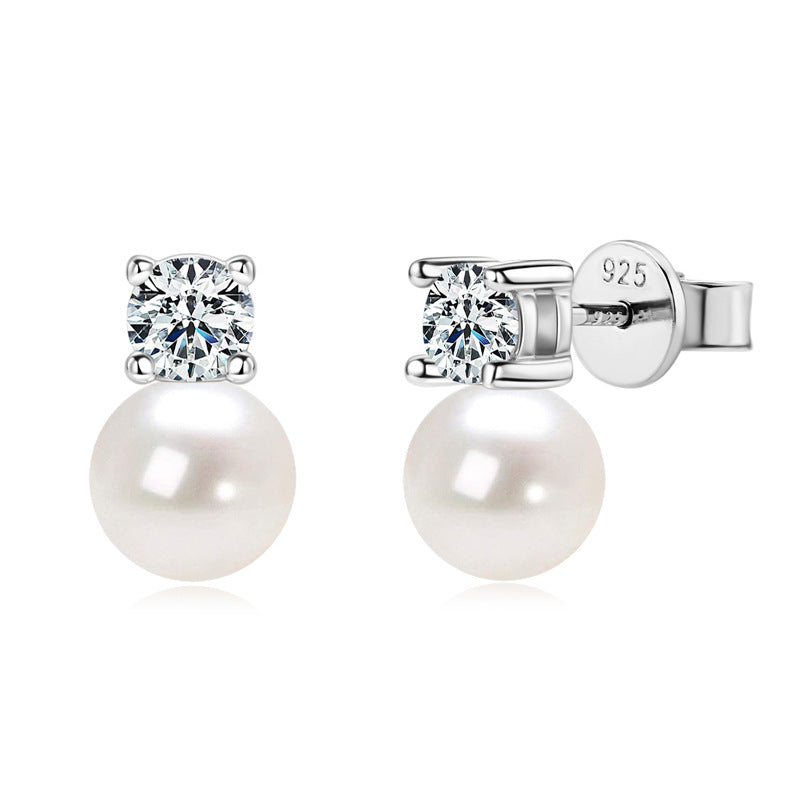S925 Sterling Silver Classic Freshwater Pearl Stud Earrings - Round Design