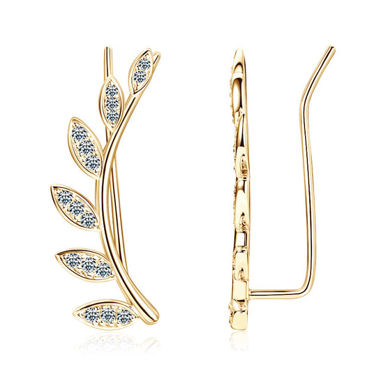 D-Color Moissanite Leaf Stud Earrings - 925 Sterling Silver Nature-Inspired Earrings