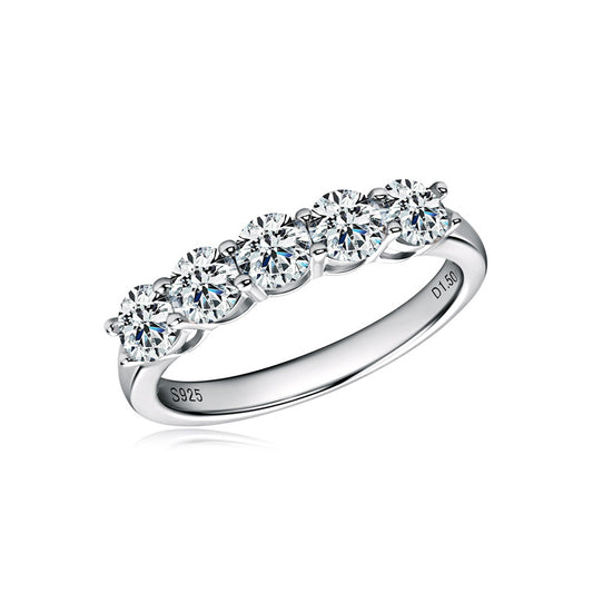 Luxury 5-Stone Moissanite Row Ring - S925 Sterling Silver Women's Tail Ring