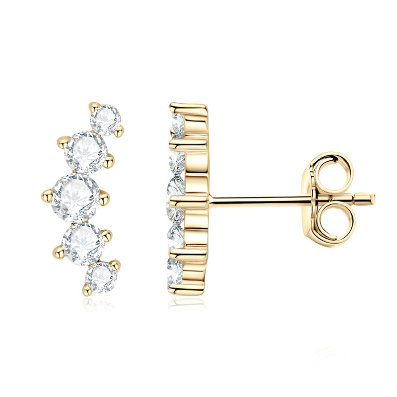 S925 Sterling Silver K Gold Plated Curved Five-Stone Moissanite Earrings