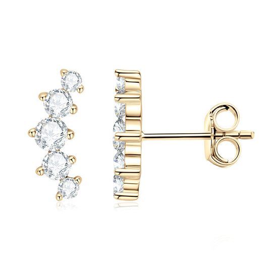 S925 Sterling Silver K Gold Plated Curved Five-Stone Moissanite Earrings