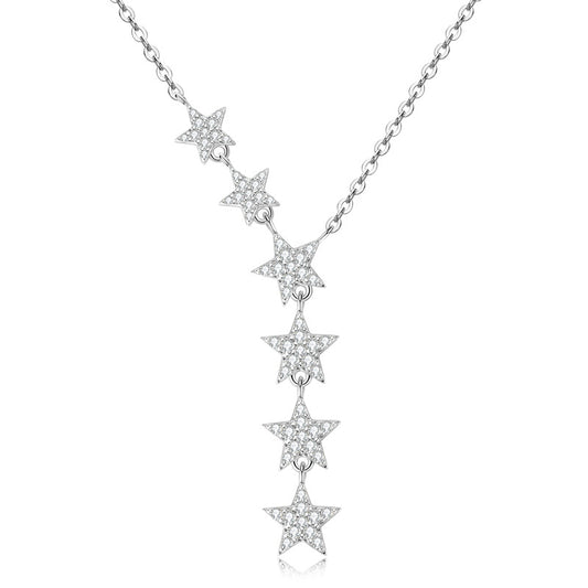 S925 Sterling Silver Star Moissanite Pendant Necklace - Luxury Celestial Design