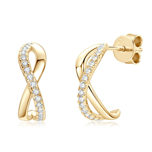 Cross Stud Earrings - Sterling Silver with Moissanite for Women
