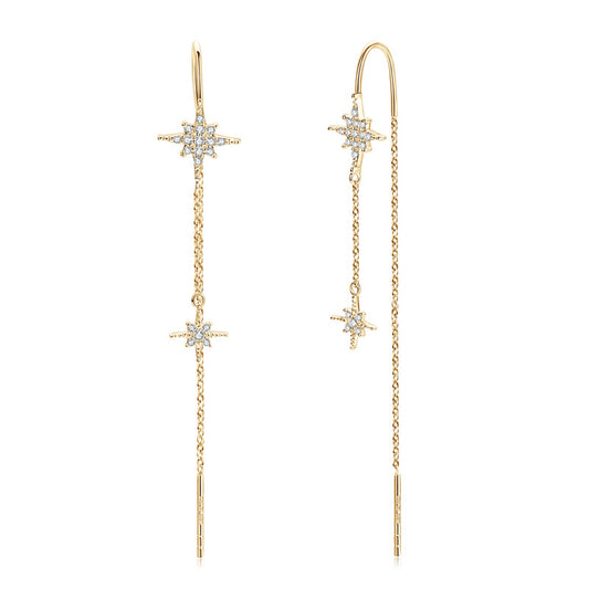 S925 Sterling Silver Octagram Star Moissanite Earrings - Star Design