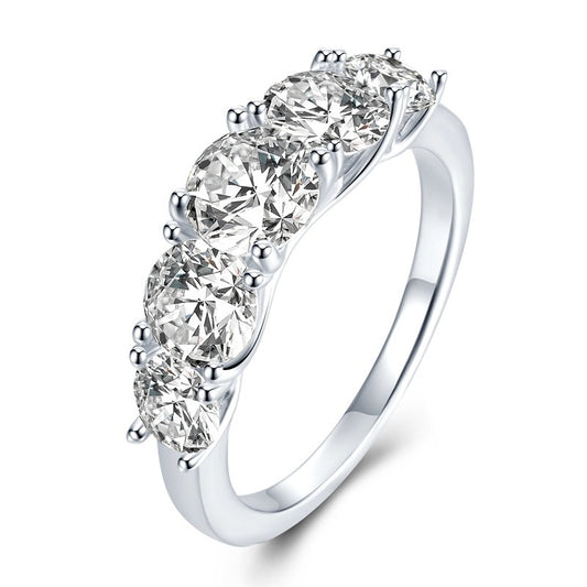 S925 Sterling Silver 5-Stone Moissanite Ring - Luxury Anniversary Band