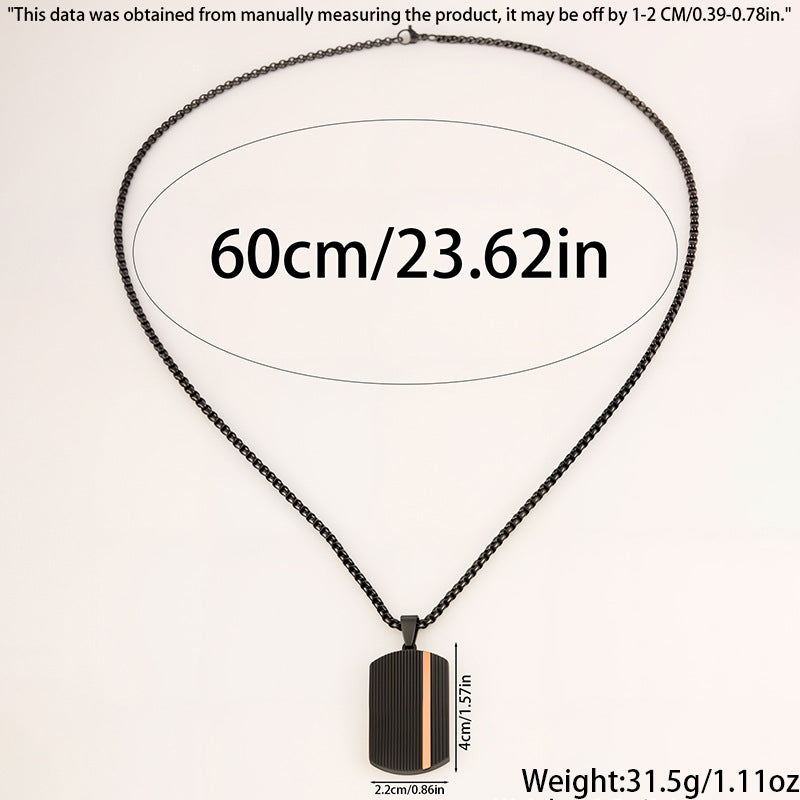 Brushed Two-Tone Dog Tag Necklace - Men's Plaid Pattern Pendant