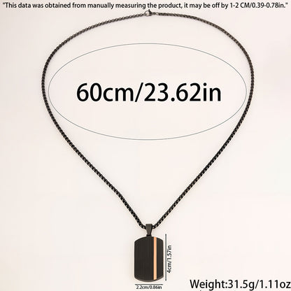 Brushed Two-Tone Dog Tag Necklace - Men's Plaid Pattern Pendant