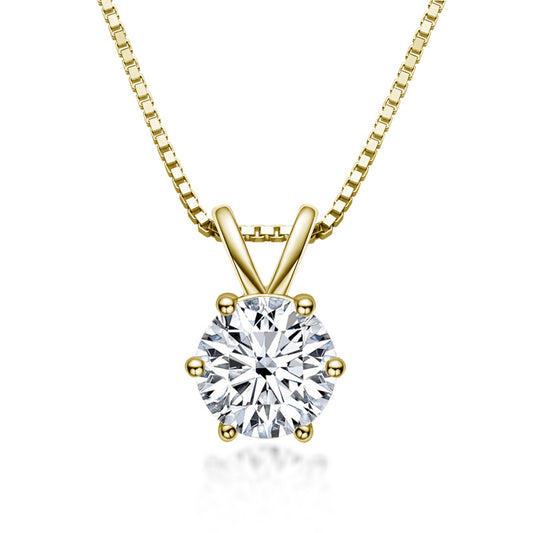 Premium 1 Carat D Color Moissanite Necklace - Six-Prong 925 Silver Pendant
