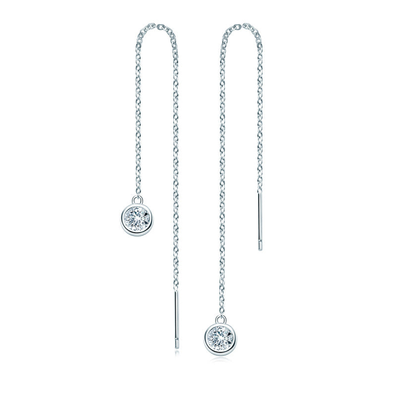 Moissanite Fringe Earrings - Sterling Silver Tassel Drop Earrings for Women