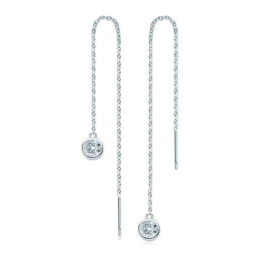 Moissanite Fringe Earrings - Sterling Silver Tassel Drop Earrings for Women