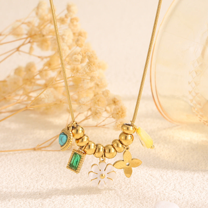 Beaded Clover Pendant Necklace - Multi-Charm Flower Necklace