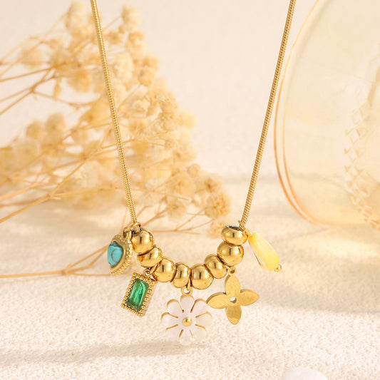 Beaded Clover Pendant Necklace - Multi-Charm Flower Necklace