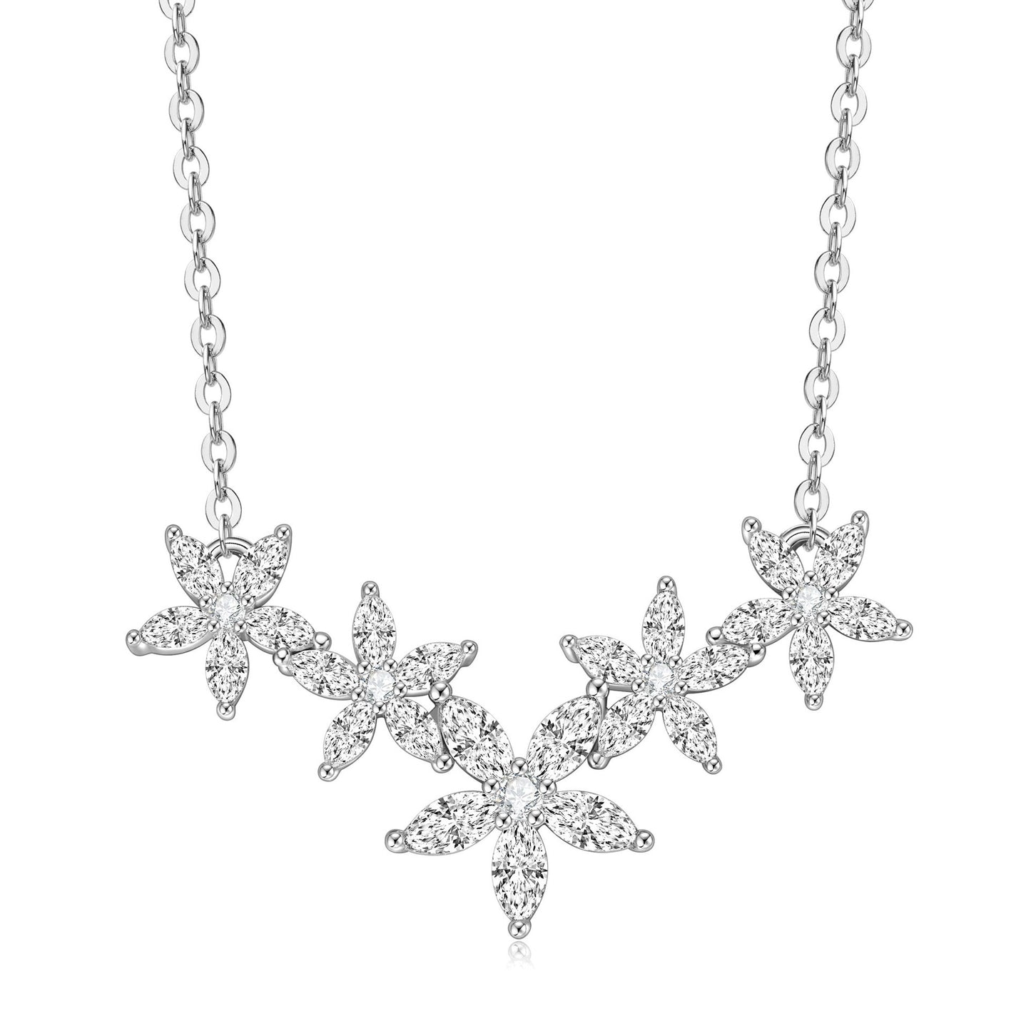 S925 Sterling Silber Fünf Blumen Moissanit Halskette - Eleganter Blumenanhänger 