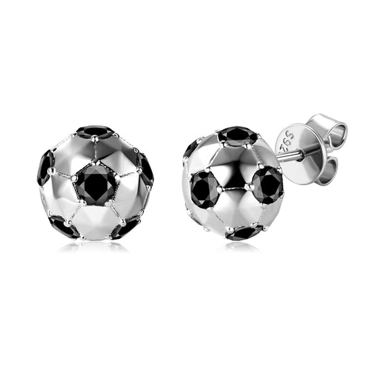 Black Moissanite Football Stud Earrings - 925 Sterling Silver Fashion Jewelry for Men & Women