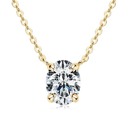 S925 Sterling Silver D Color Oval Moissanite Collarbone Necklace - Premium Cut Pendant