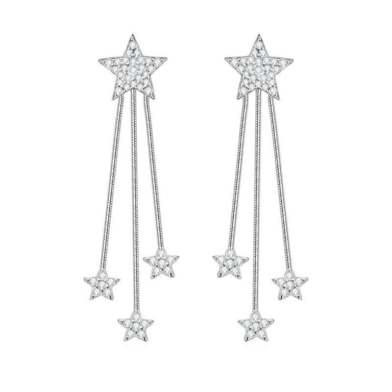 S925 Sterling Silver Star Fringe Moissanite Drop Earrings - Sparkling Luxury Design