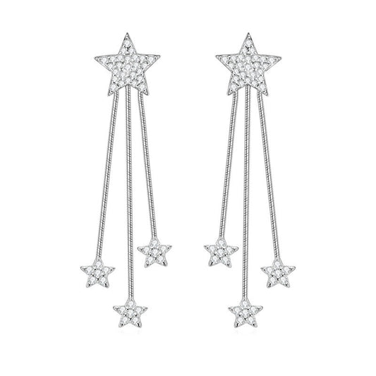 S925 Sterling Silver Star Fringe Moissanite Drop Earrings - Sparkling Luxury Design
