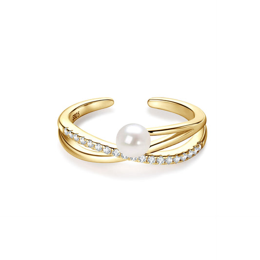 S925 Sterling Silver Natural Freshwater Pearl Ring - Adjustable Open Ring