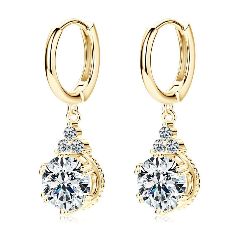 S925 Sterling Silver 2 Carat Crown Moissanite Drop Earrings - Luxury Royal Design