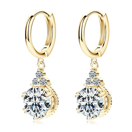S925 Sterling Silver 2 Carat Crown Moissanite Drop Earrings - Luxury Royal Design