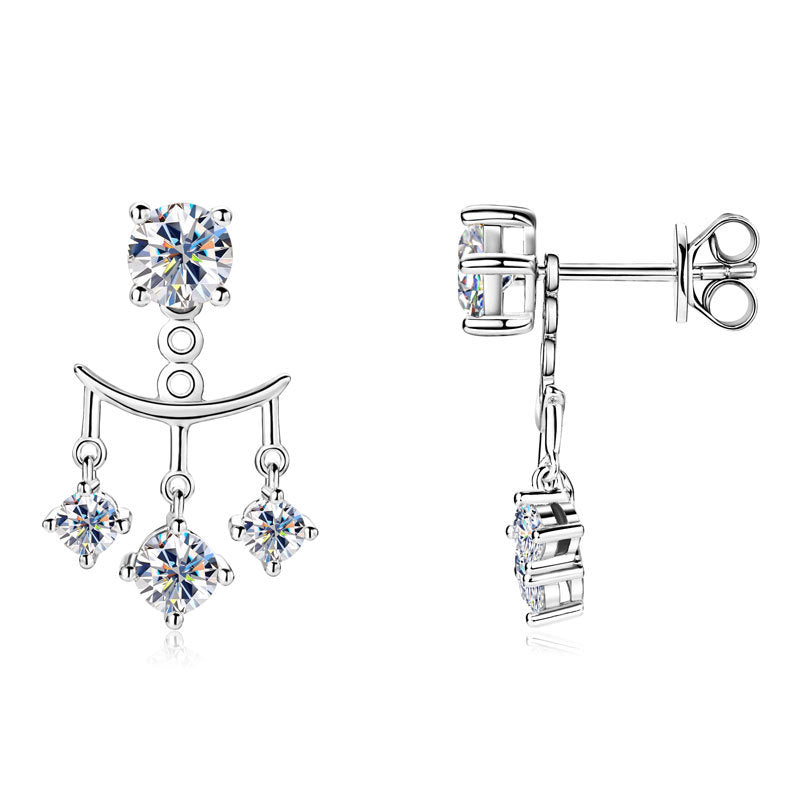 Sterling Silver Diamond Hoop Earrings - Double Row Circle Design