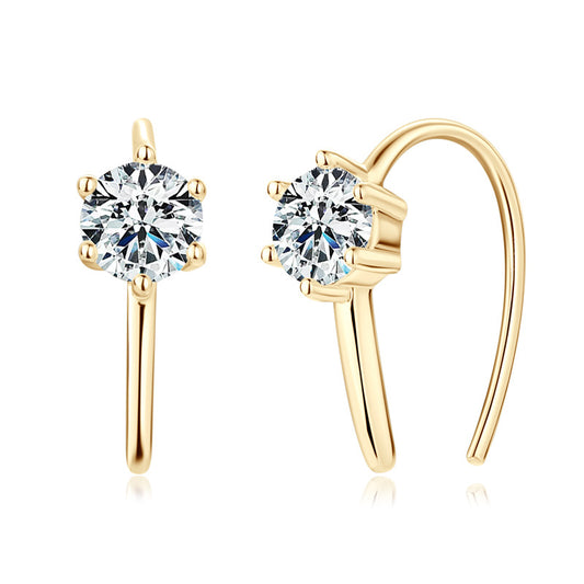 S925 Sterling Silver U-Shaped D Color Moissanite Stud Earrings - 18K Gold Plated Modern Design