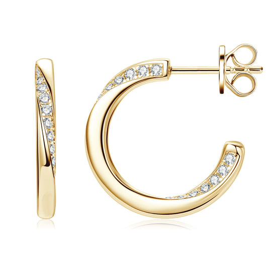 Moissanite C-Shaped Hoop Earrings - 925 Sterling Silver Semi-Open Design