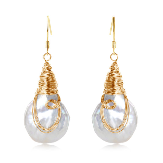 S925 Sterling Silver Baroque Pearl Earrings - Vintage European Style Natural Freshwater Pearl Drops