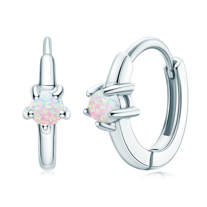 White Opal Stud Earrings - 925 Sterling Silver Simple Elegant Jewelry for Women