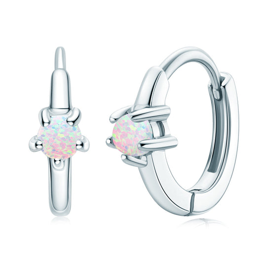 White Opal Stud Earrings - 925 Sterling Silver Simple Elegant Jewelry for Women