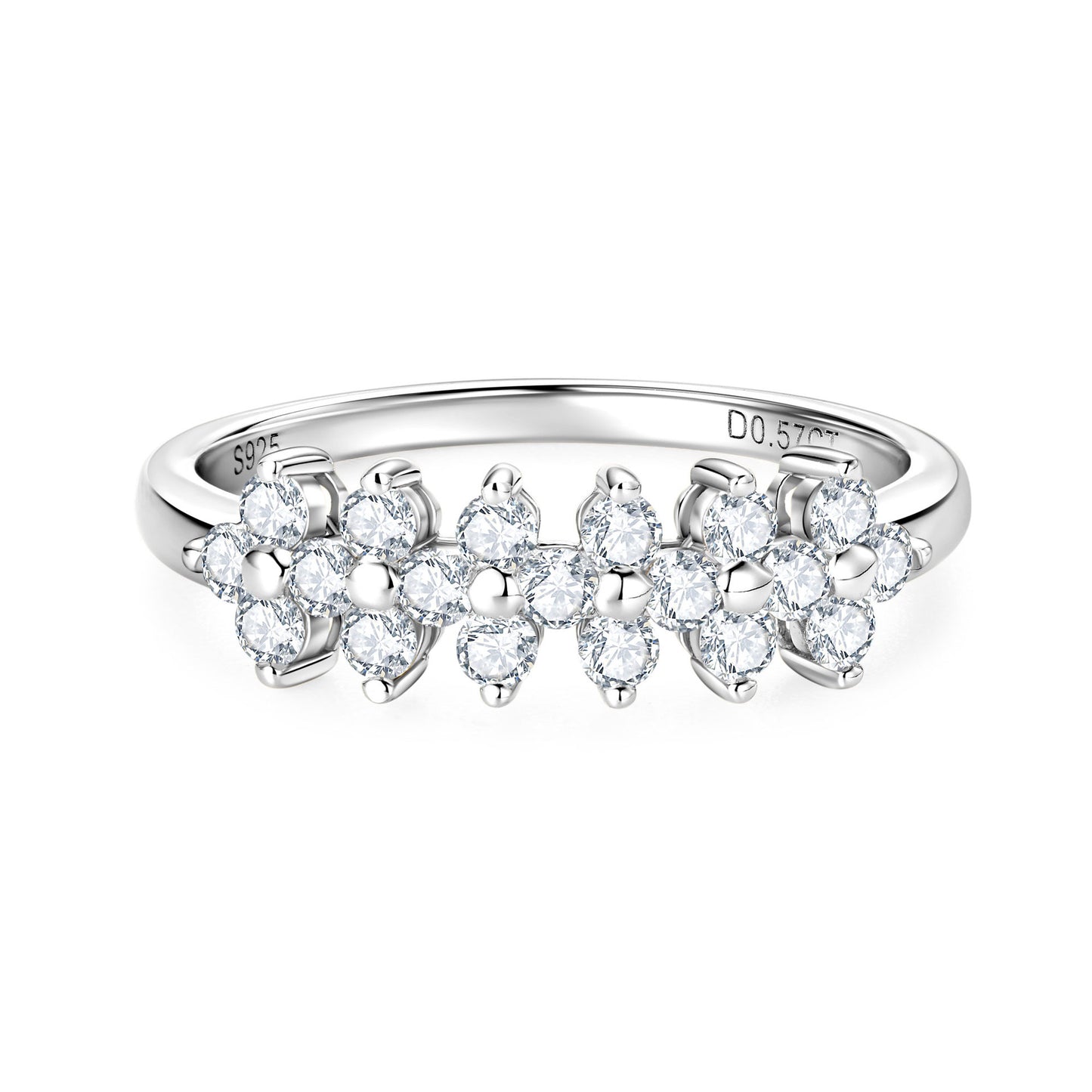 S925 Sterling Silver Four Leaf Clover Moissanite Ring - D Color Luxury Design