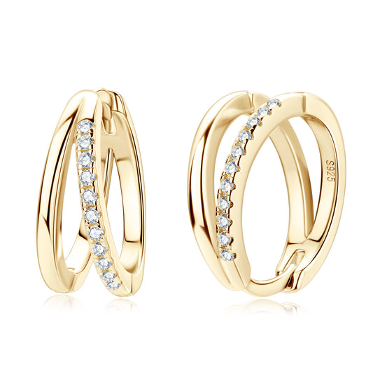 Minimalist Double Ring Moissanite Earrings - 925 Sterling Silver Women's Jewelry
