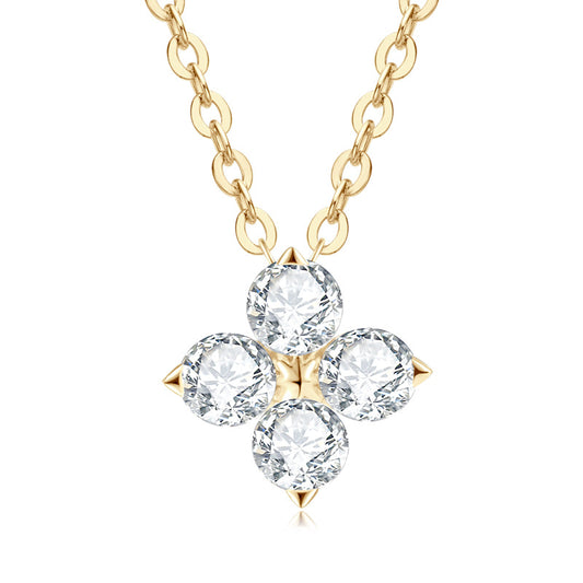S925 Sterling Silver D Color Moissanite Four-Leaf Clover Necklace - 18K Gold Plated Lucky Pendant
