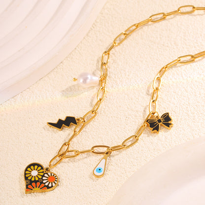 Bow and Heart Pendant Necklace - Layered Charm Necklace