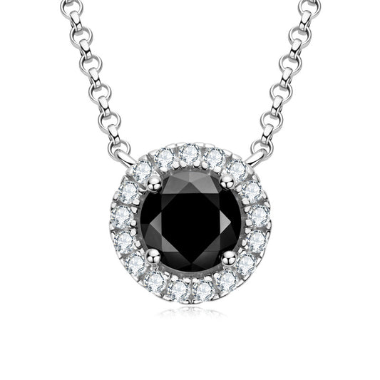 S925 Sterling Silver Black Moissanite Collarbone Necklace - Sophisticated Pendant