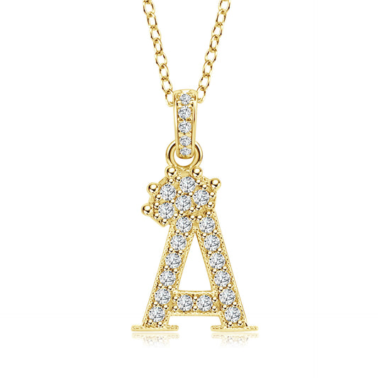 Crown Zircon Letter Pendant Necklace - Copper Plated Personalized Jewelry for Women