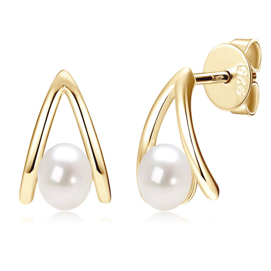 Natural Freshwater Pearl Stud Earrings - 925 Sterling Silver Simple Elegant Jewelry for Women
